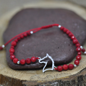 Koń / Konie - bransoletka z koniem, srebro 925 i koral