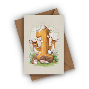 Kartka urodzinowa na Roczek Dziecka- Leśne zwierzątka