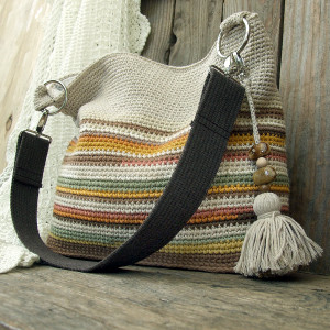 Torebka na ramię, szydełkowa, bawełniana - Pastelowe Lato