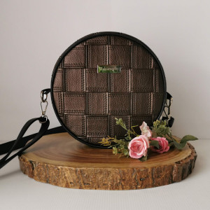 Okrągła torebka damska listonoszka okrąglak round bag ekoskóra - kolor miedziany 2