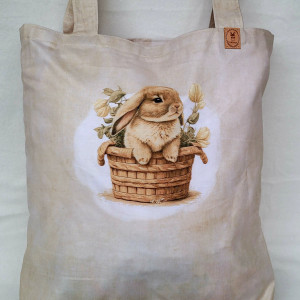 Ekologiczna torba na zakupy: królik w koszyku