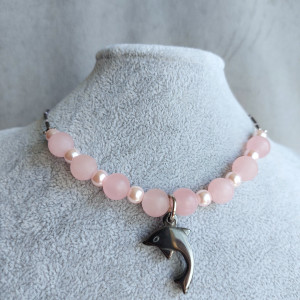 Naszyjnik z delfinem, różowy choker