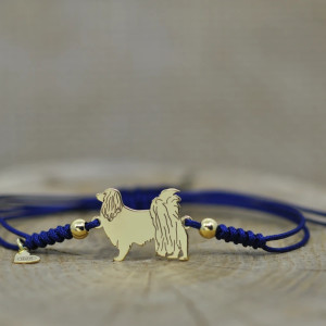 Spaniel kontynentalny Phalene - bransoletka z psem, srebro 925 pozłacane