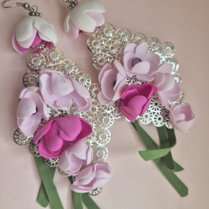 Kolczyki kwiaty z ażurową blaszką