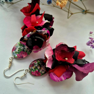 Kolczyki kwiaty kolorowe bordo