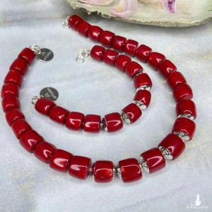 Srebrny komplet z koralem a1165