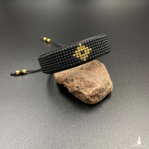 BRANSOLETKA TKANA NA KROŚNIE Z KORALIKÓW - CZARNO ZŁOTA #904