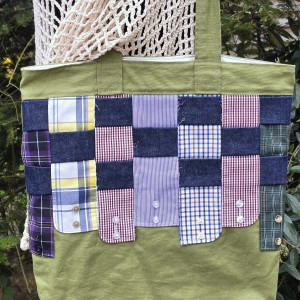 Niebanalna duża lniana  shopperka / tote bag w stylu boho