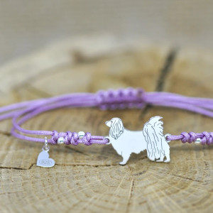 Spaniel kontynentalny Phalene - bransoletka z psem, srebro 925