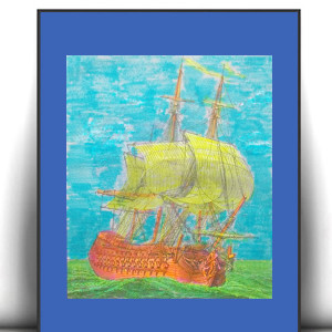 retro plakat A4, żegalarska dekoracja do domu, statek plakat 21x30, żagle obrazek, plakat ze statkiem, marynistyczna grafika na ścianę, żeglarski plakat vintage