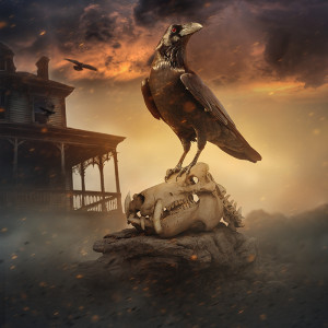 Plakat gotycki kruk i czaszka 055_2024