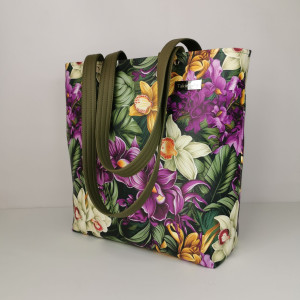 Torebka damska shopper bag torebka na ramię zamykana ekoskóra  - storczyki