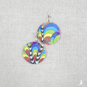 6689 kolorowe, niepowtarzalne, duże, dwustronne kolczyki; tęcza