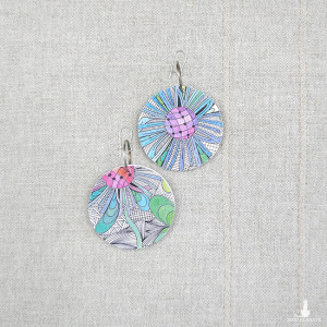 6690 kolorowe, niepowtarzalne, duże, dwustronne kolczyki; kwiaty