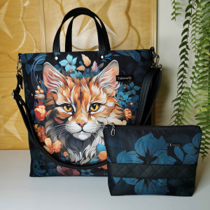 Torebka damska shopper bag na ramię torebka z kosmetyczką - kot 2