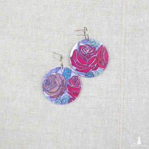 6695 kolorowe, niepowtarzalne, duże, dwustronne kolczyki; róże