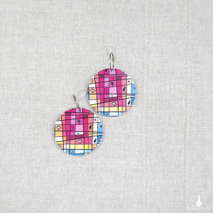 6696 kolorowe, niepowtarzalne, duże, dwustronne kolczyki; koty; kocie miasto