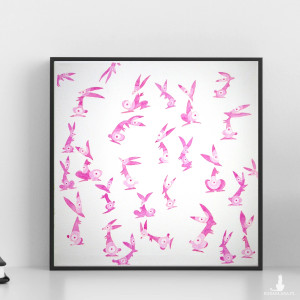 Różowe Zające, obraz na płótnie