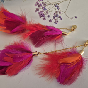 Klipsy pomarańczowo-czerwone pióra długie