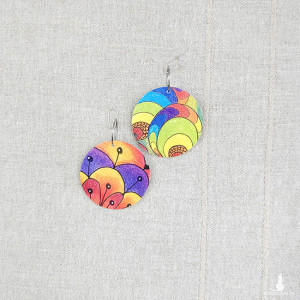 6707 kolorowe, niepowtarzalne, duże, dwustronne kolczyki; kwiaty; tęczowe kolczyki