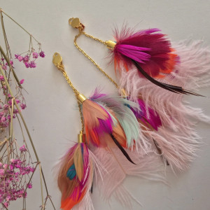 Klipsy rozowo-pastelowe pióra długie