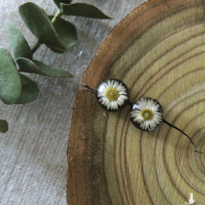 Kolczyki ze stokrotką, stokrotki zatopione w żywicy