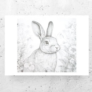 czarno białe plakaty A4, biało szary plakat, biało czarny plakat z królikiem, skandynawskie plakaty, królik plakat, króliczek plakat, zwierzęta plakaty, vintage plakaty, retro plakat A4