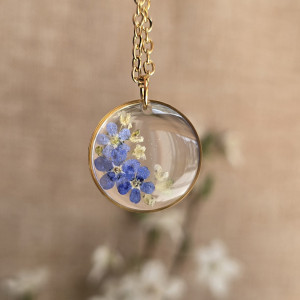 Bukiet kwiatowy łąka Złota zawieszka złoty wisiorek kwiat naszyjnik żywica z żywicy kwiaty niezapominajki