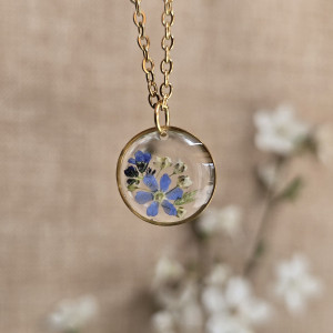 Bukiet kwiatowy łąka Złota zawieszka złoty wisiorek kwiat naszyjnik żywica z żywicy kwiaty niezapominajki