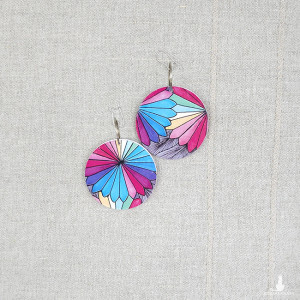 6713 kolorowe, niepowtarzalne, duże, dwustronne kolczyki; kwiaty