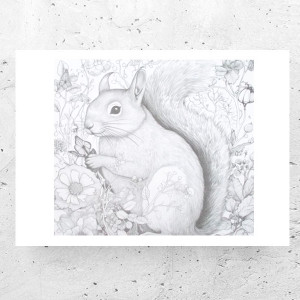 zwierzęta plakaty A4, szare plakaty na ścianę, wiewiórka plakat, biało czarne plakaty ze zwierzętami, retro plakat z wiewiórką, ładne plakaty do salonu, plakat do biura, skandynawskie plakaty