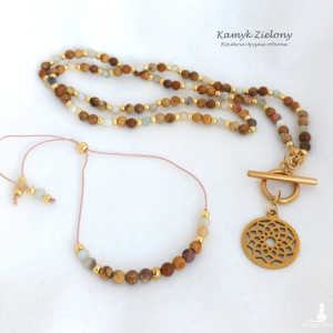 Jaspis krajobrazowy i amazonit - naszyjnik i bransoletka z kamieni naturalnych