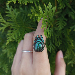 Pierścionek żuczek ręcznie malowany i rzeźbione, idealne na prezent