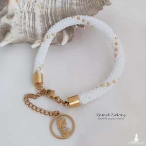 Koralikowa biało-złota bransoletka