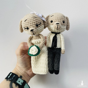 Młoda para pieski ręcznie robione prezent ślubny