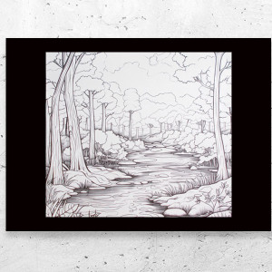 biało czarne plakaty A4, pejzaż plakat minimalizm, rzeka plakat A4, skandynawskie plakaty do domu, krajobraz plakat, plakat z pejzażem, hygge plakat z rzeką, posters A4, retro plakaty