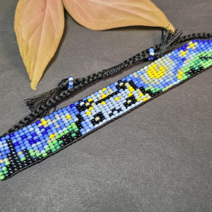 Bransoletka z kotkiem w stylu obrazu "Gwiażdzista Noc" van Gogha z koralików szklanych Preciosa