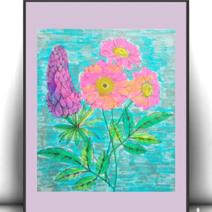 bukiet plakat 21x30, retro plakat A4, vintage obrazki z kwiatkami, botaniczny plakat z bukietem, kwiaty obrazek A4, kwiatki plakat, kolorowy plakat z roślinami, boho dekoracje do domu