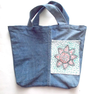 dżinsowa torba na zakupy,  eko torba dżinsowa, zakupowa torba do ręki, mocna torba z dżinsu, boho torba shopperka, dżinsowa szoperka A4