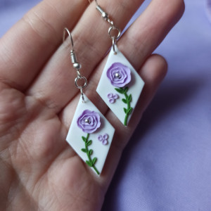 Kolczyki z gliny polimerowej romby z kwiatkami