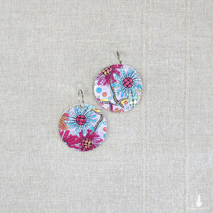 6715 kolorowe, niepowtarzalne, duże, dwustronne kolczyki; kwiaty