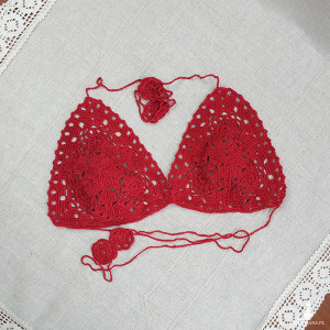 6716 szydełkowy, ażurowy, czerwony biustonosz