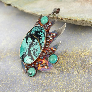 Wisior ze srebra Turkusy płomieniach a970
