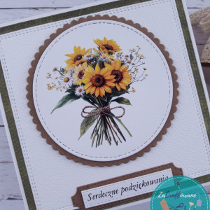 Kartka podziękowanie dla nauczyciela (lub na inną okazję) z bukietem słoneczników