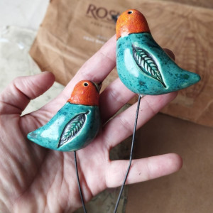 Ptaszki na piku z pomarańczowymi główkami