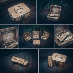 Drewniany pendrive płaski + pudełko na film lub zdjęcia z Waszego ślubu. 64GB