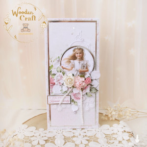 Kartka komunijna pamiątka pierwszej komunii świętej "PinkRoses2" GOTOWA