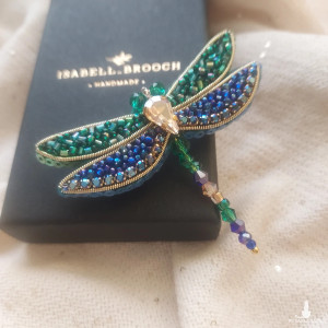 Urocza broszka WAŻKA szmaragdowo-kobaltowa