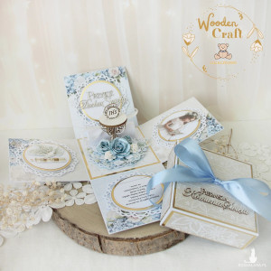 Exploding box komunijny, kartka na komunię, pamiątka "Hydrangea" GOTOWY