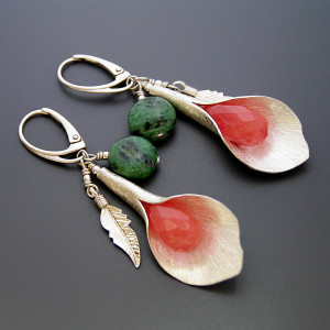 Kolczyki Kalie z kroplami kwarcu, srebro